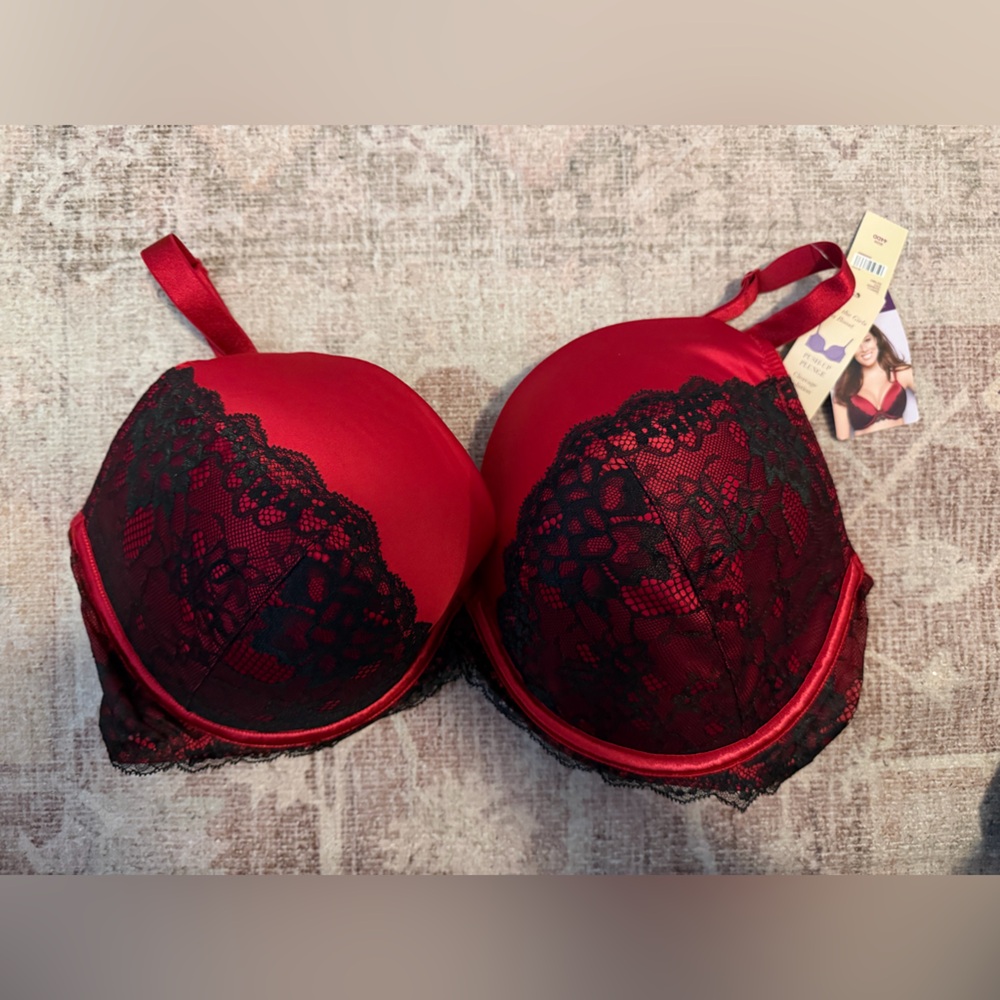 Cacique Red and Black Lace Bra